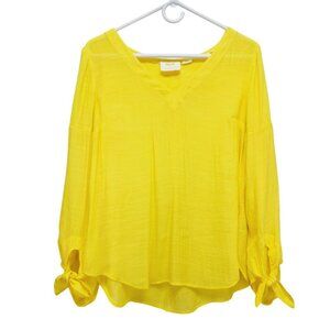 Maeve By Anthropologie Womens Yellow V-Neck Blouse With Bow Sleeves Size Small